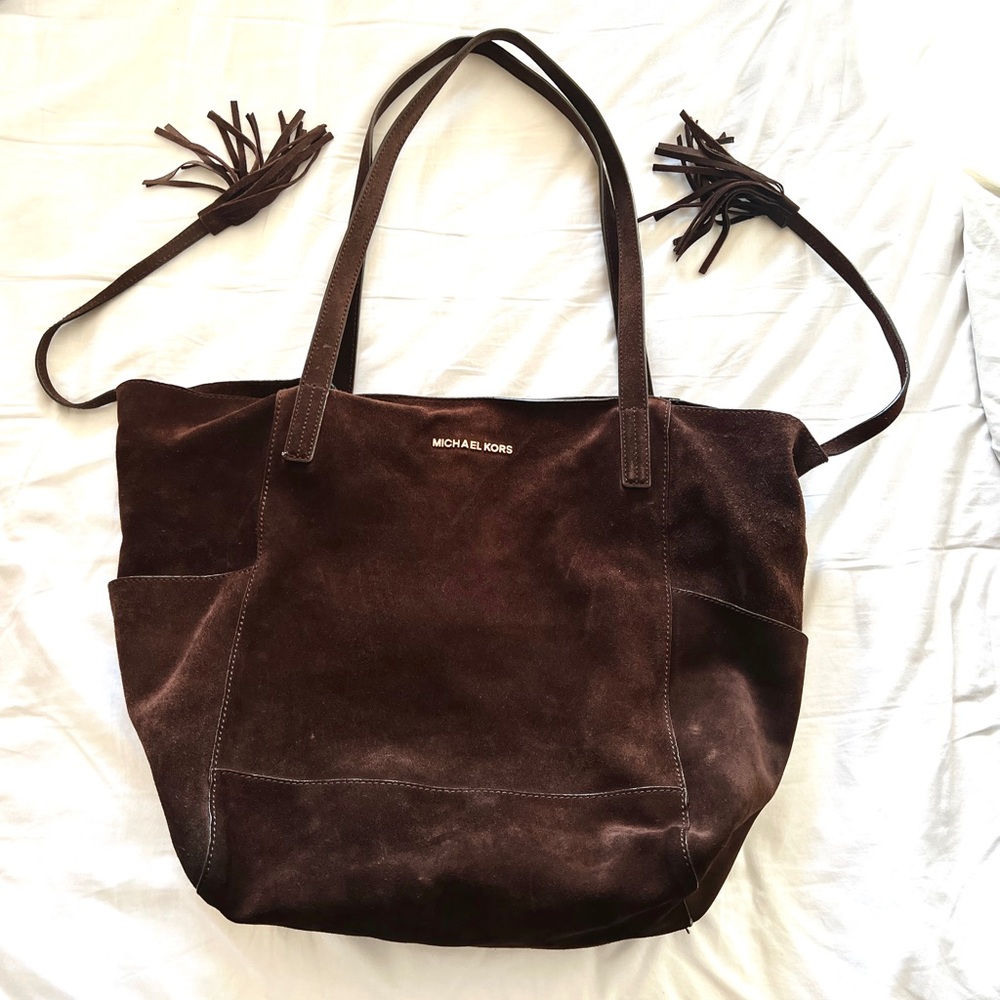 MICHAEL KORS dark chocolate brown suede shoulder bag
